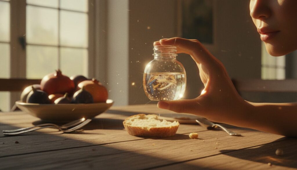 person holding vegan omega 3 supplement bottle in a daily routine setting
