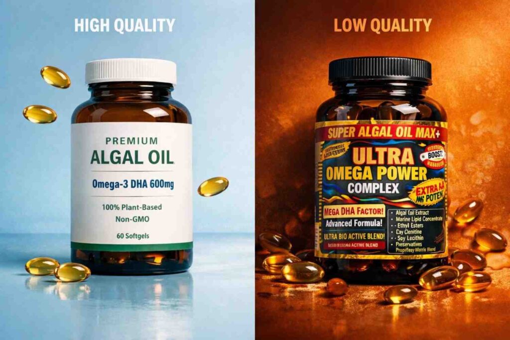 Comparison between high-quality and low-quality algal oil supplements
