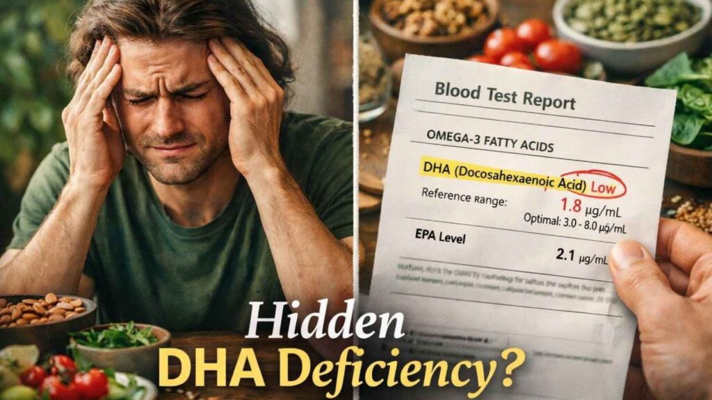 which blood test shows DHA deficiency in vegetarians omega 3 levels check India