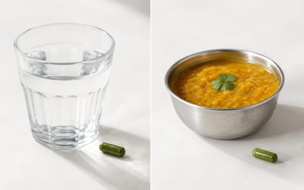 Vegan DHA capsule with water vs with food — why timing matters for absorption in India