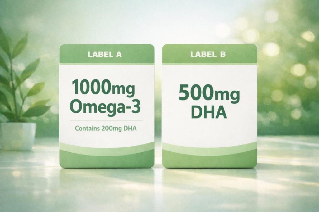 DHA label vs total omega 3 label comparison