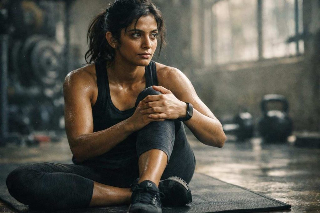 Athlete stretching for joint recovery after training