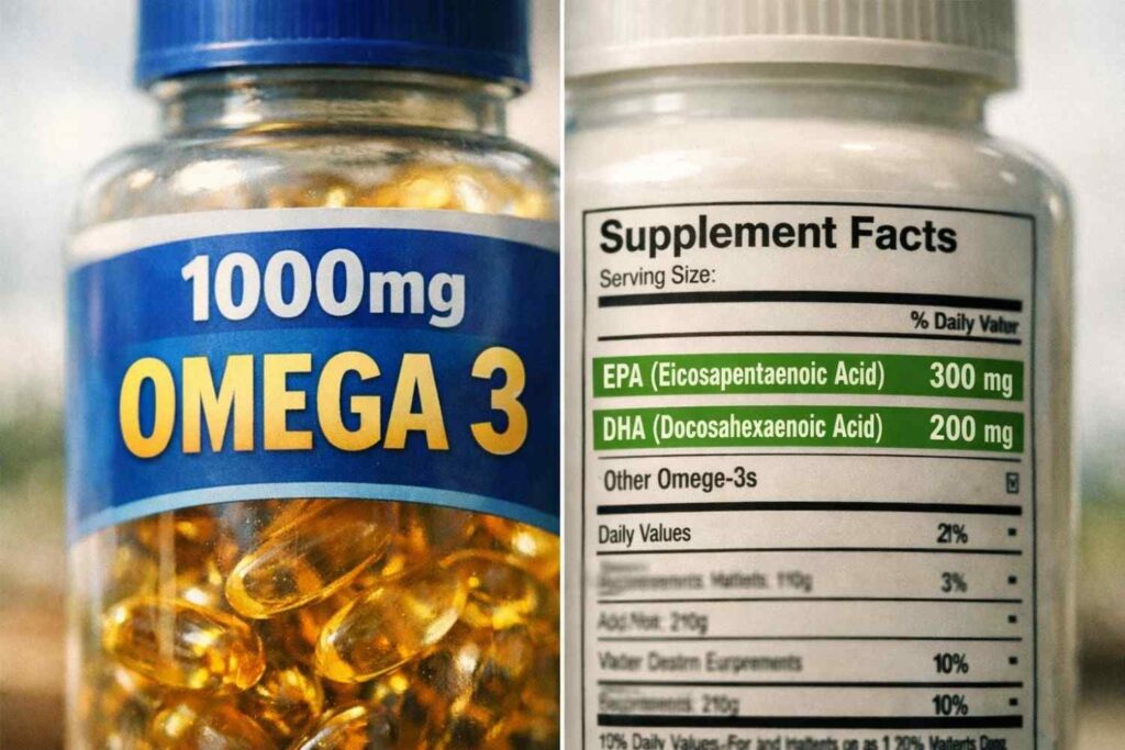 Budget vegan omega 3 label comparison India — checking real EPA and DHA vs misleading total omega 3 claim 