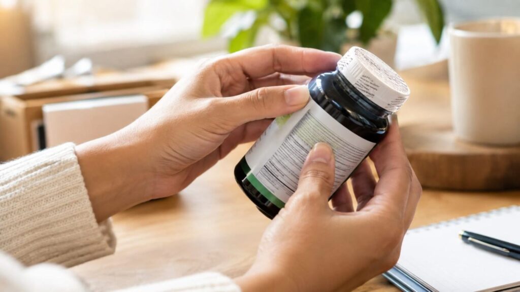 Fake vegan omega 3 in India — checking a supplement bottle seal before buying